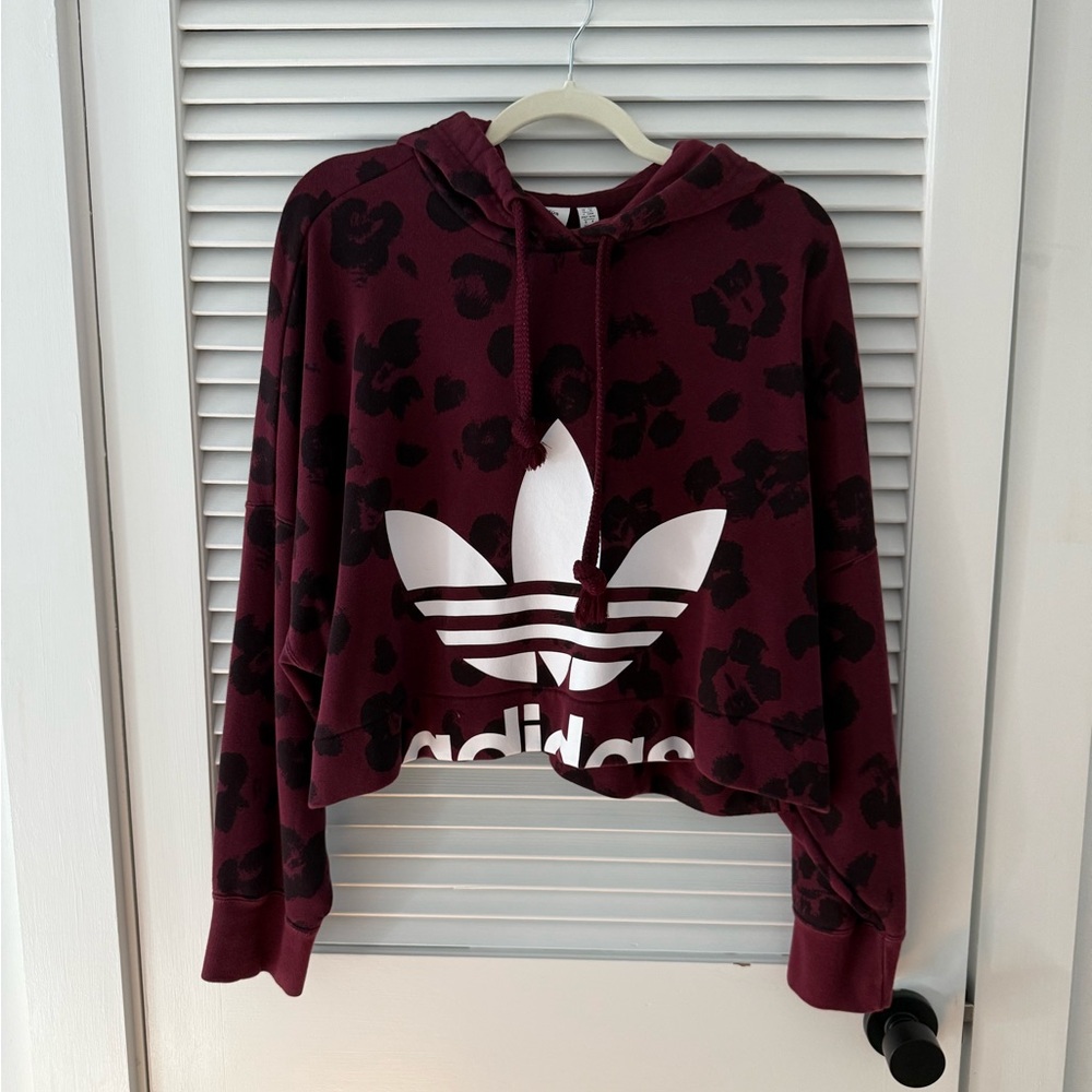 Adidas Women's Maroon Hoodie with Black Pattern